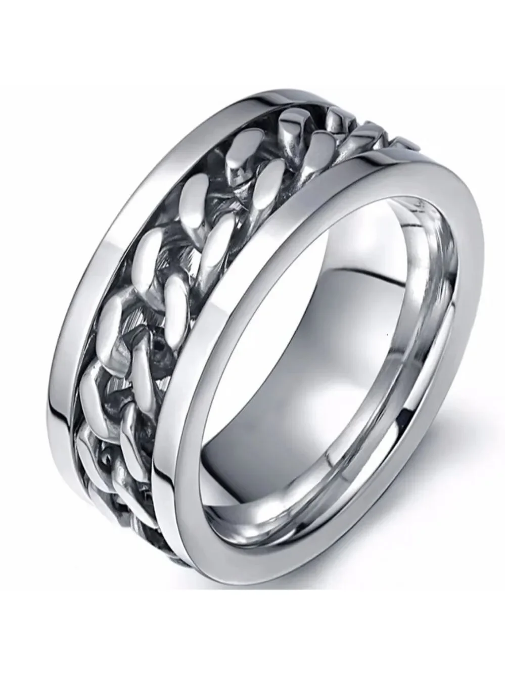 Men's Stainless Steel Spinner Ring - Tire Texture